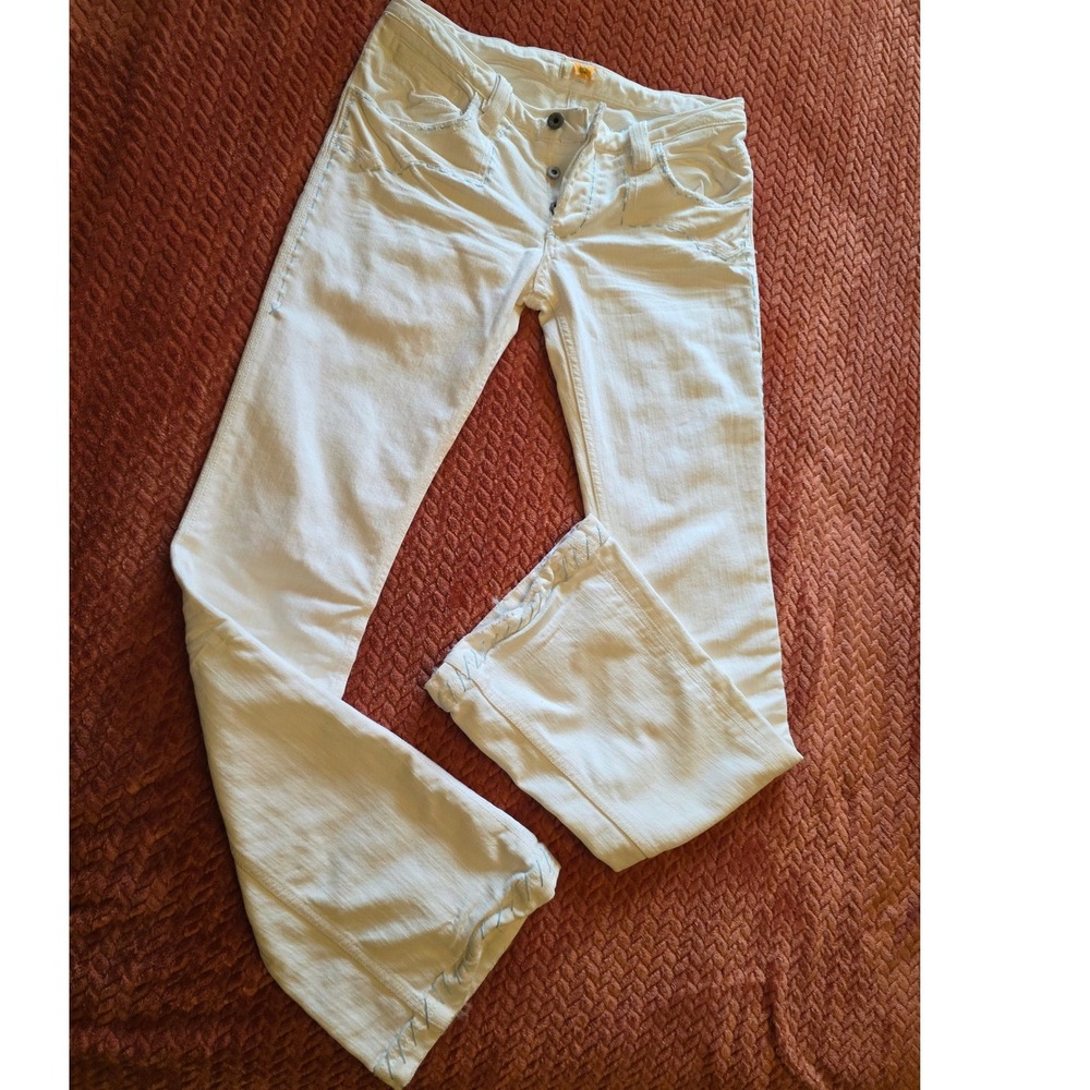 Antik Denim Womens White Flare Jeans WUG2114 Low Rise Whipstitch USA Made Sz 28